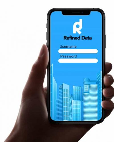 Refined Data's Mobile app on a smartphone held in someone's hand.